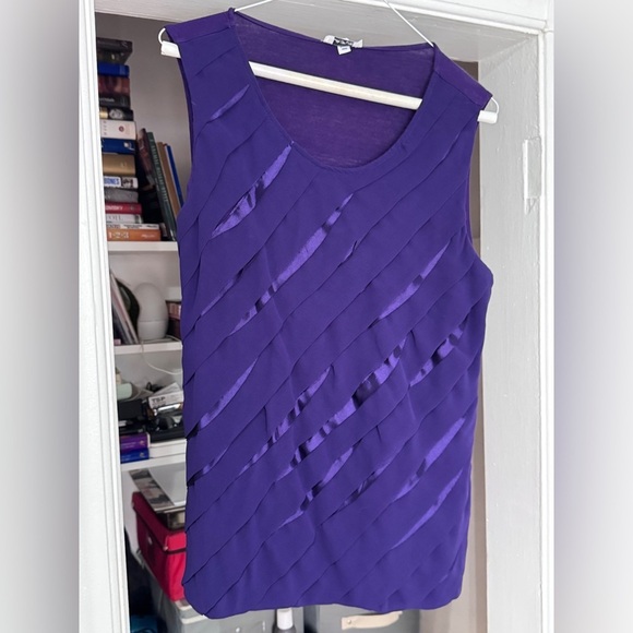 💜 Vintage Stunning Jaipur Purple Sleeveless Top with Satin Front Pleats - Size L - Picture 1 of 15